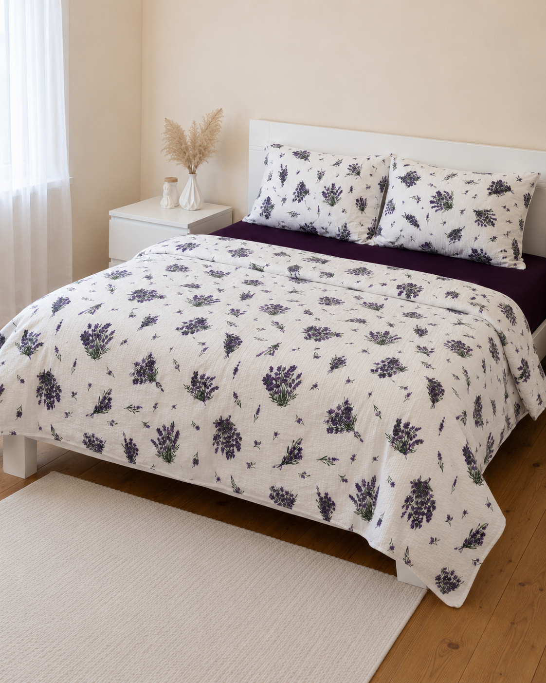 Seersucker Cotton Bedding Set – Lavender Bloom