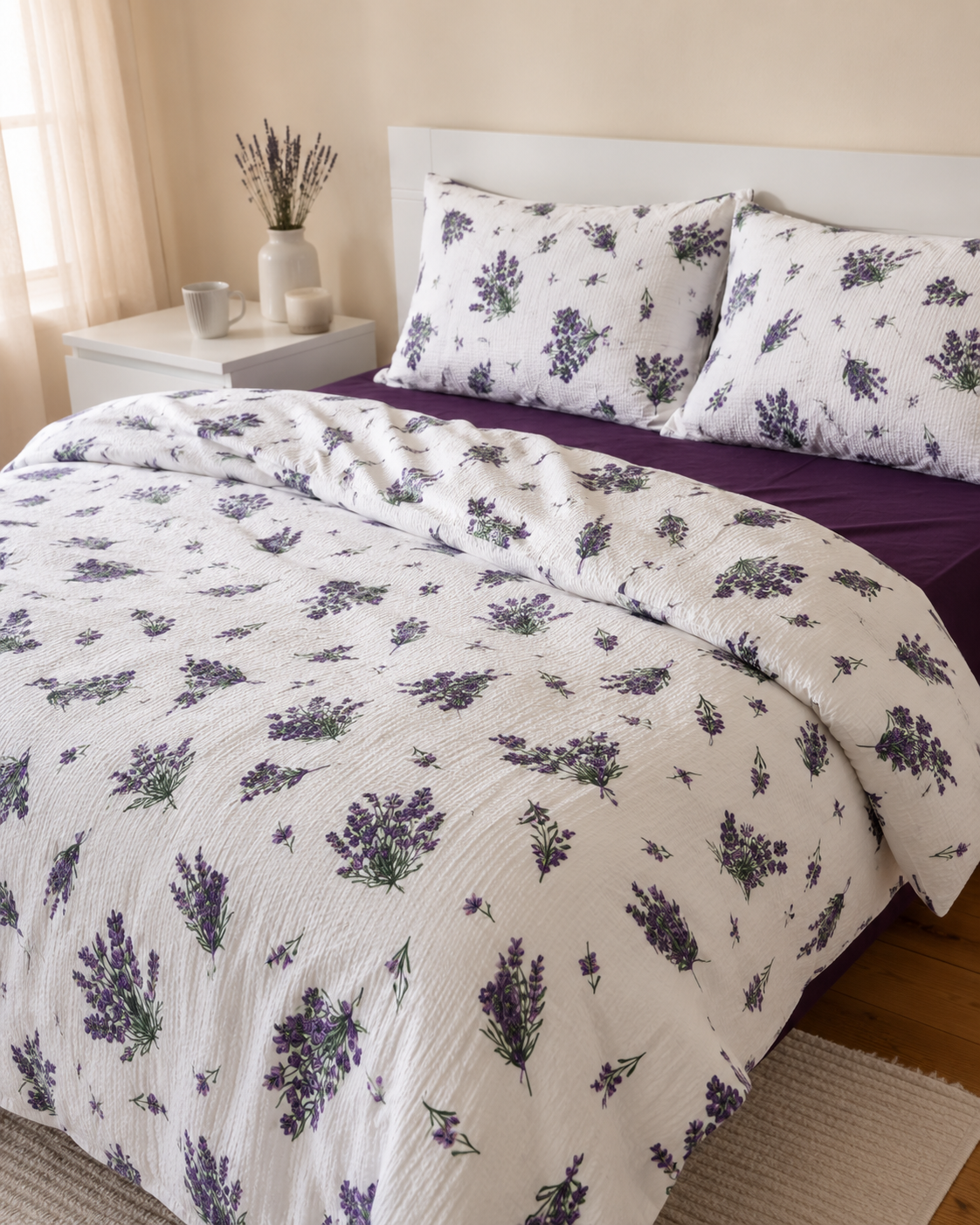 Seersucker Cotton Bedding Set – Lavender Bloom