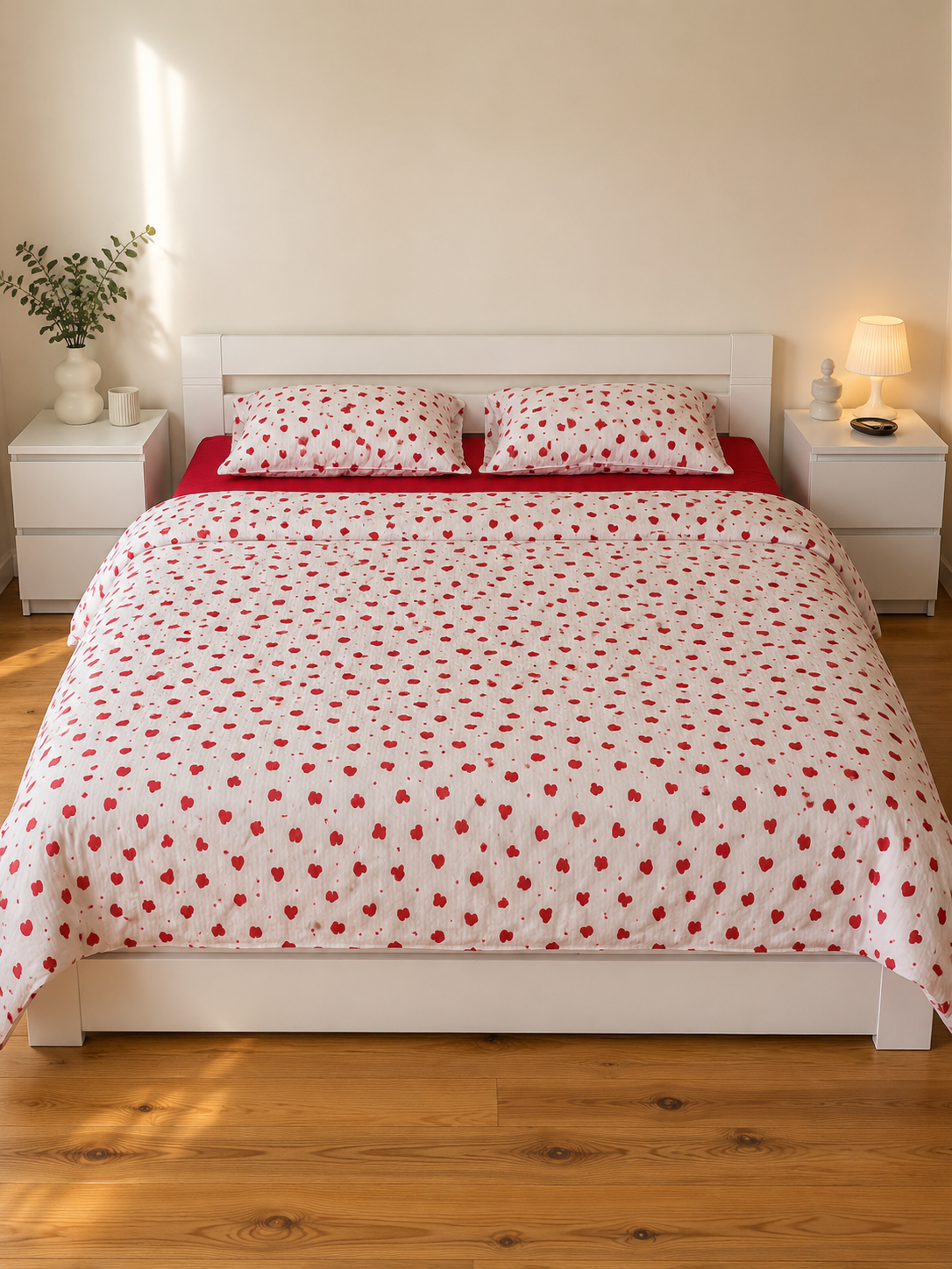 Seersucker Cotton Bedding Set – Red Heart