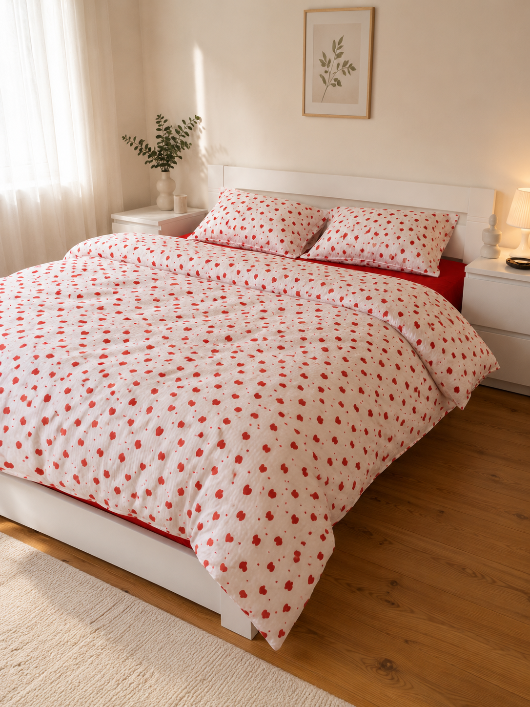 Seersucker Cotton Bedding Set – Red Heart