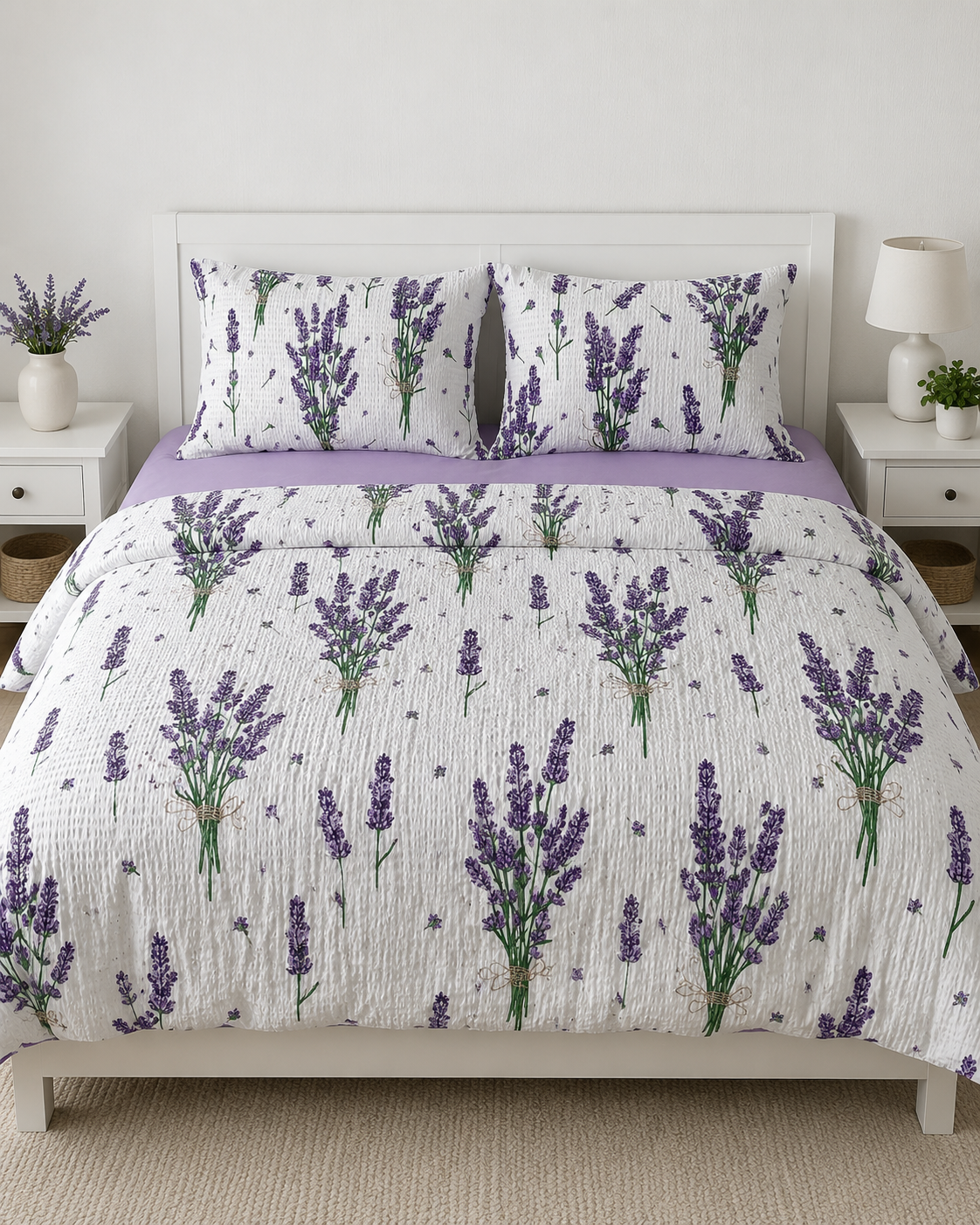 Seersucker Cotton Bedding Set – Lavender Field
