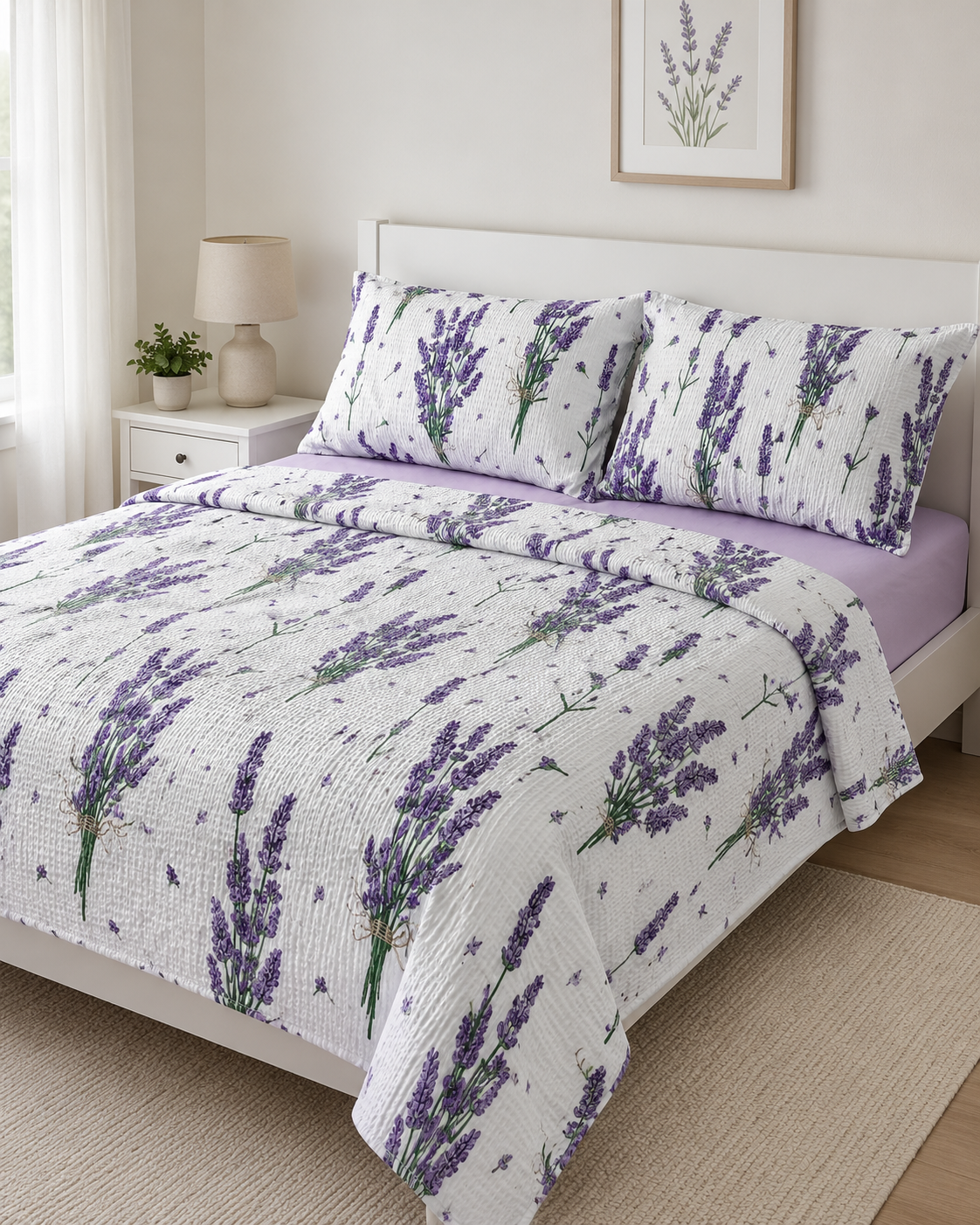 Seersucker Cotton Bedding Set – Lavender Field