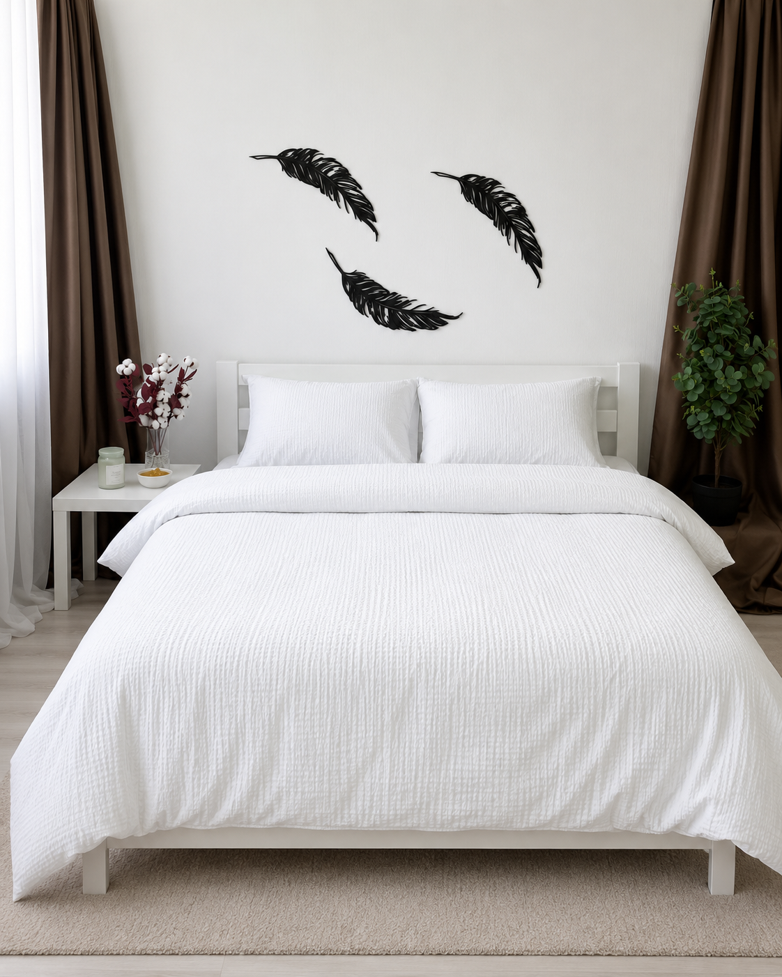 Seersucker Cotton Bedding Set – Pure White