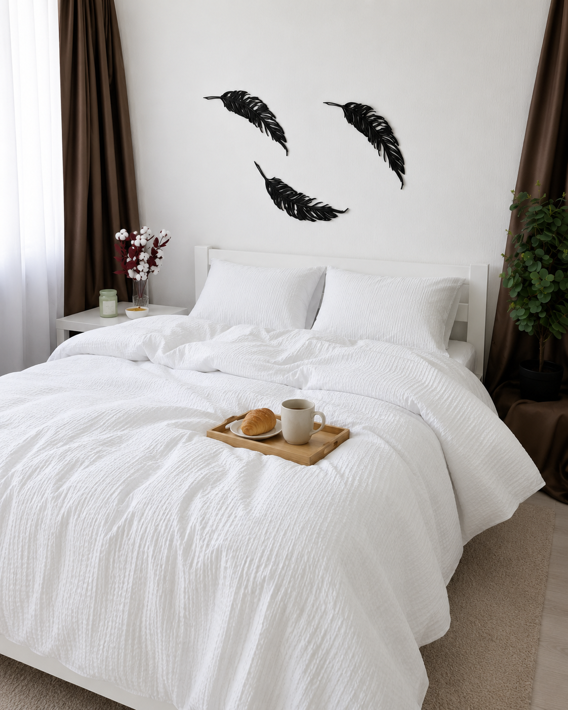 Seersucker Cotton Bedding Set – Pure White