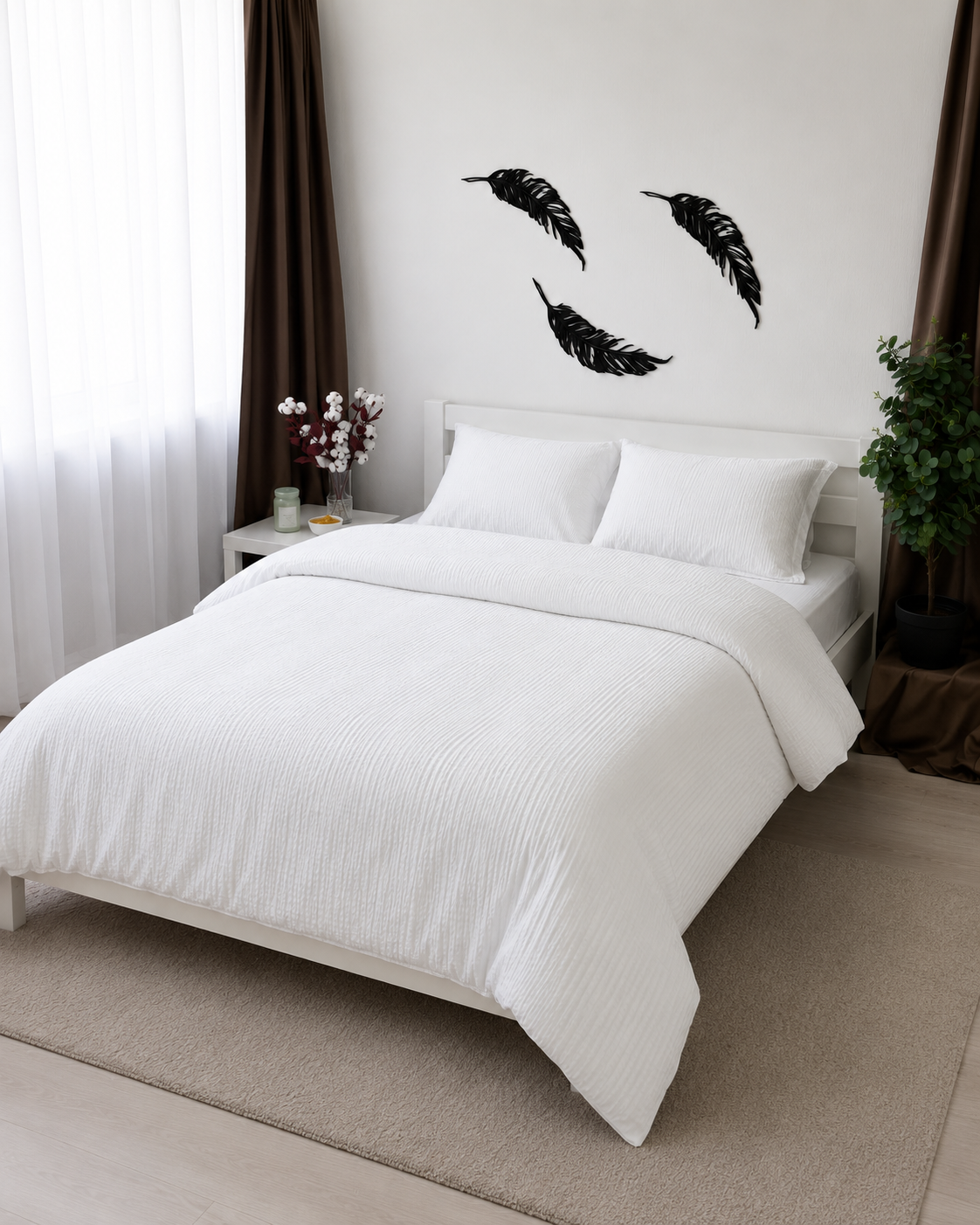 Seersucker Cotton Bedding Set – Pure White