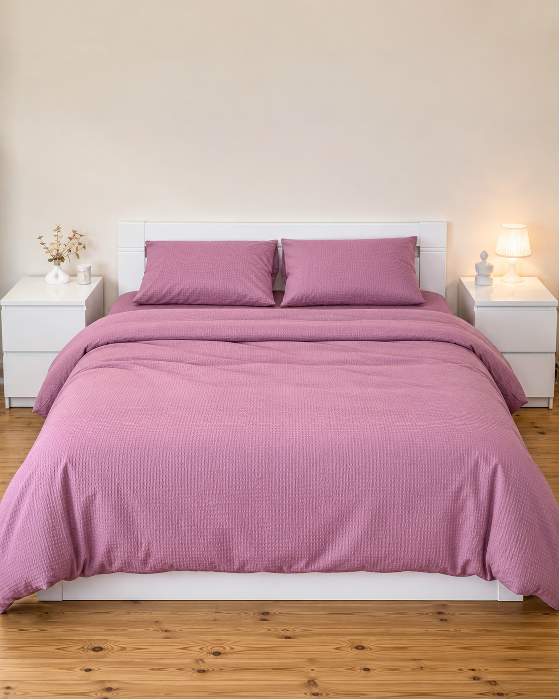 Seersucker Cotton Bedding Set — Soft Mauve