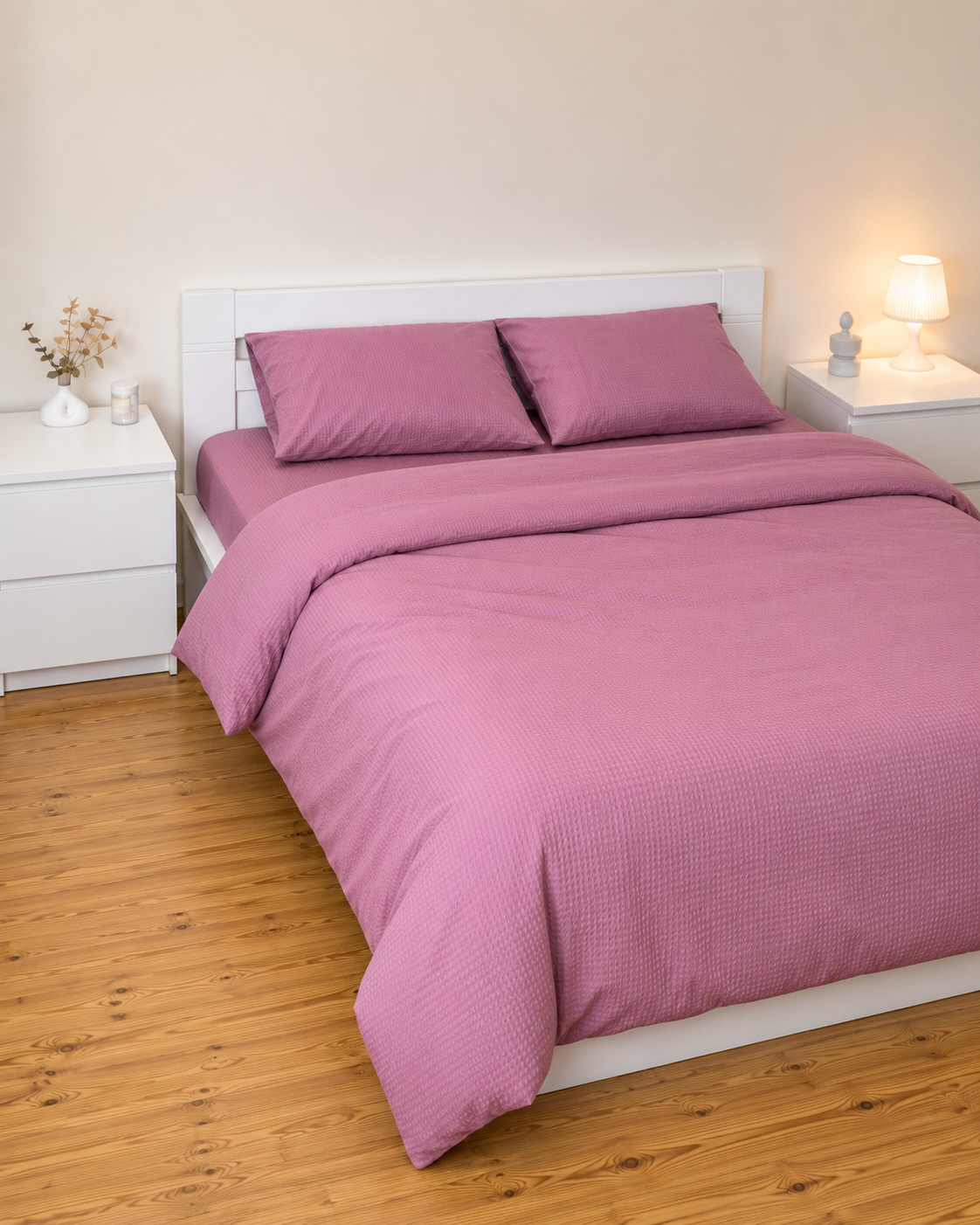 Seersucker Cotton Bedding Set — Soft Mauve