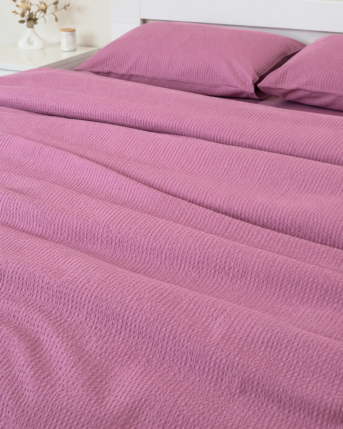 Seersucker Cotton Bedding Set — Soft Mauve