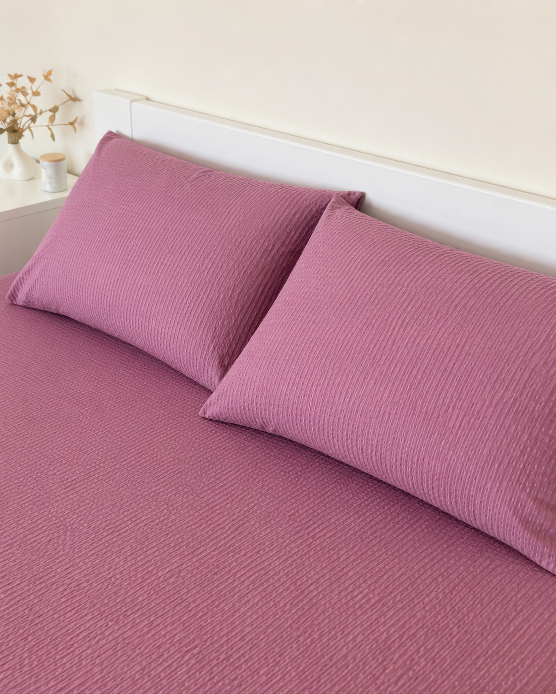 Seersucker Cotton Bedding Set — Soft Mauve