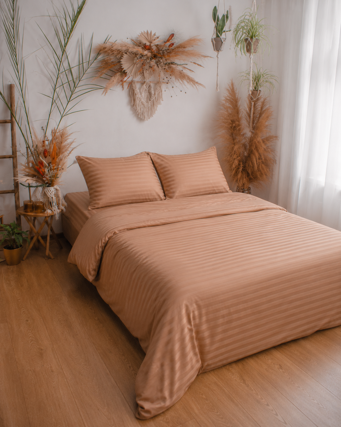 Striped Sateen Cotton Bedding Set – Warm Mocha