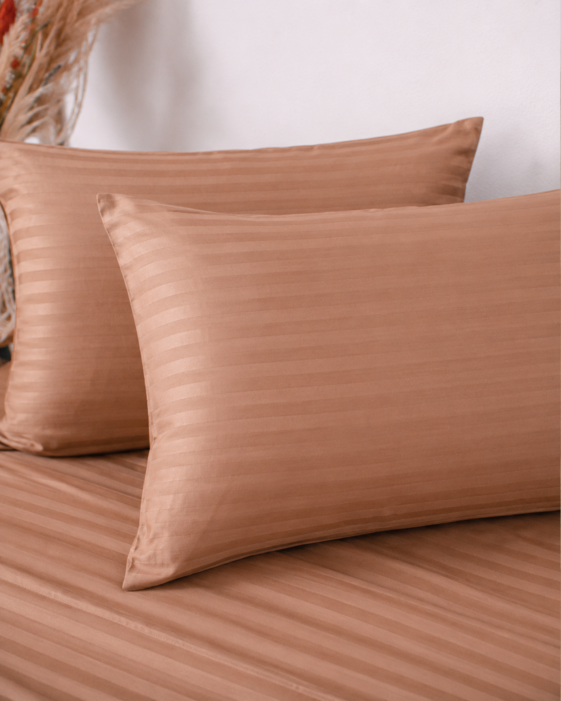 Striped Sateen Cotton Bedding Set – Warm Mocha