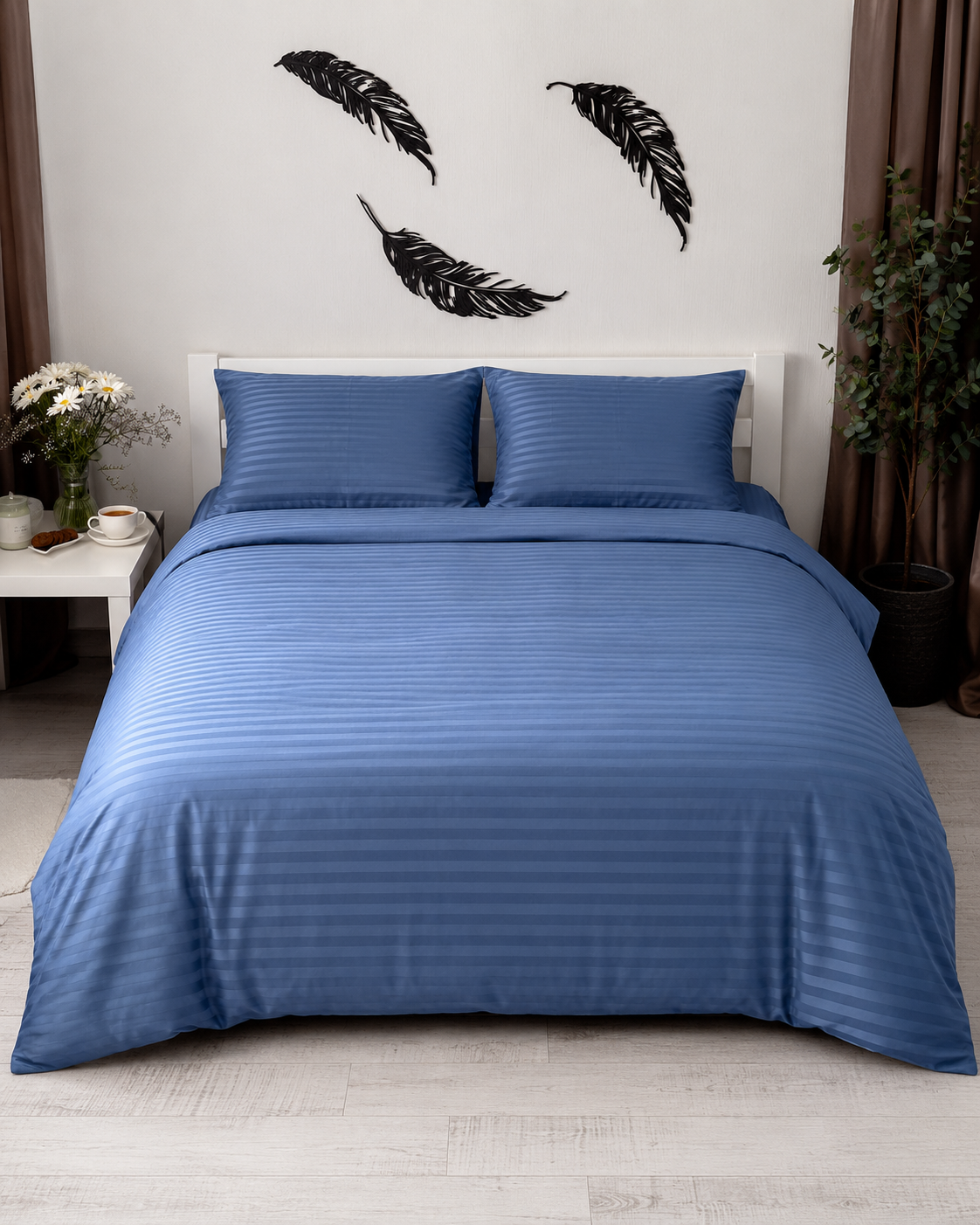 Striped Sateen Cotton Bedding Set — Blue Horizon