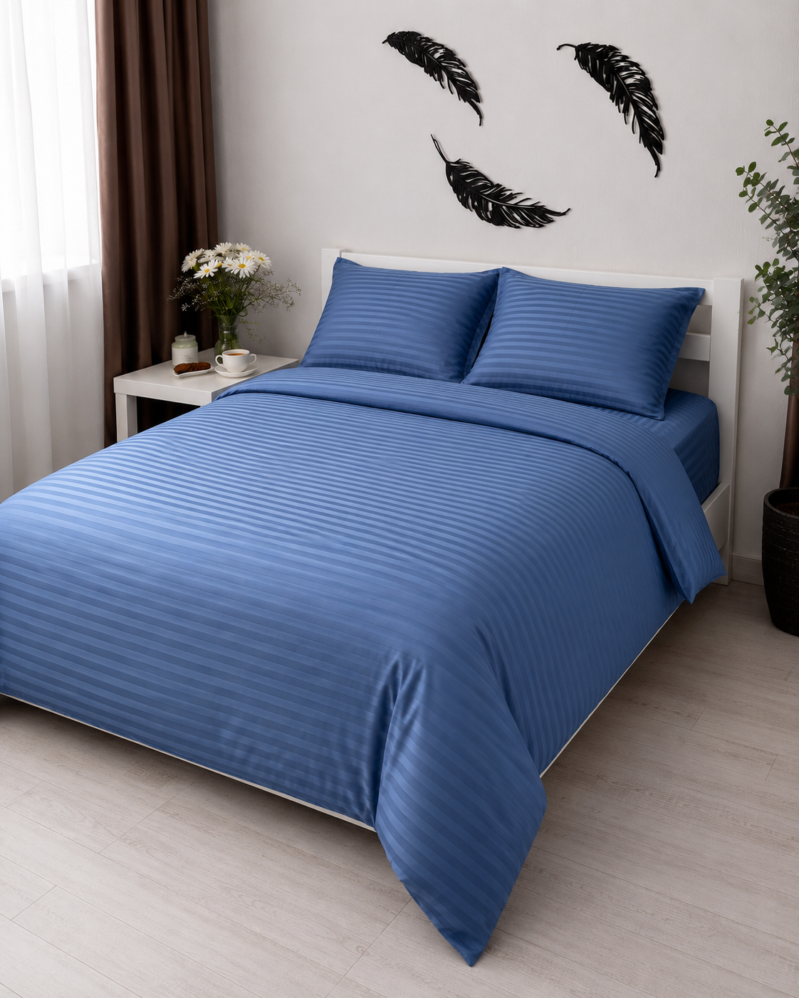 Striped Sateen Cotton Bedding Set — Blue Horizon