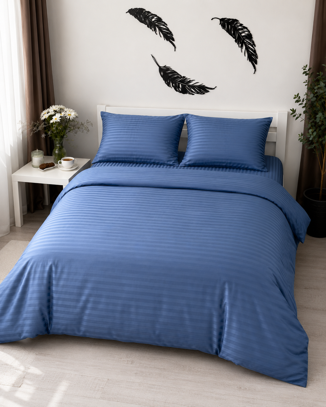 Striped Sateen Cotton Bedding Set — Blue Horizon