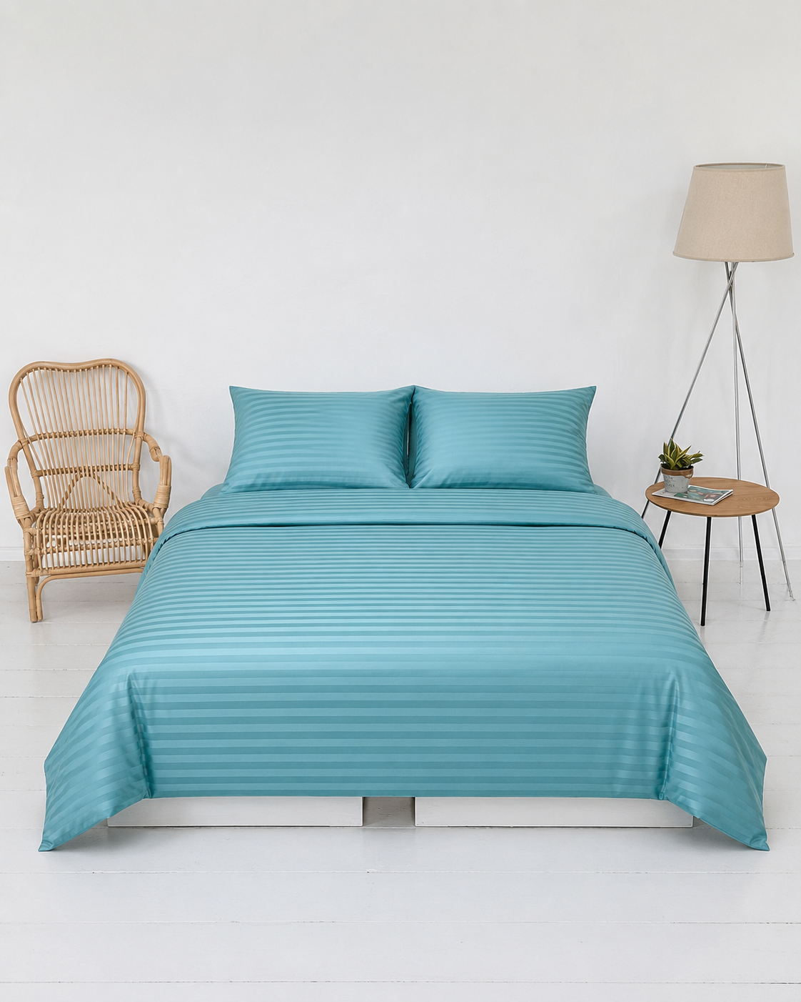 Striped Sateen Cotton Bedding Set – Ocean Teal