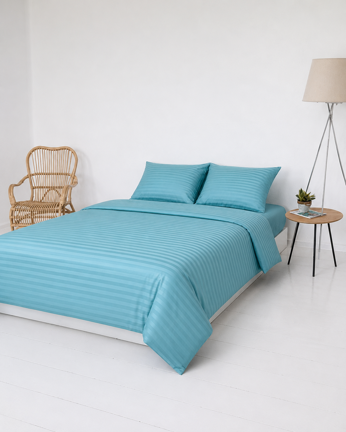 Striped Sateen Cotton Bedding Set – Ocean Teal
