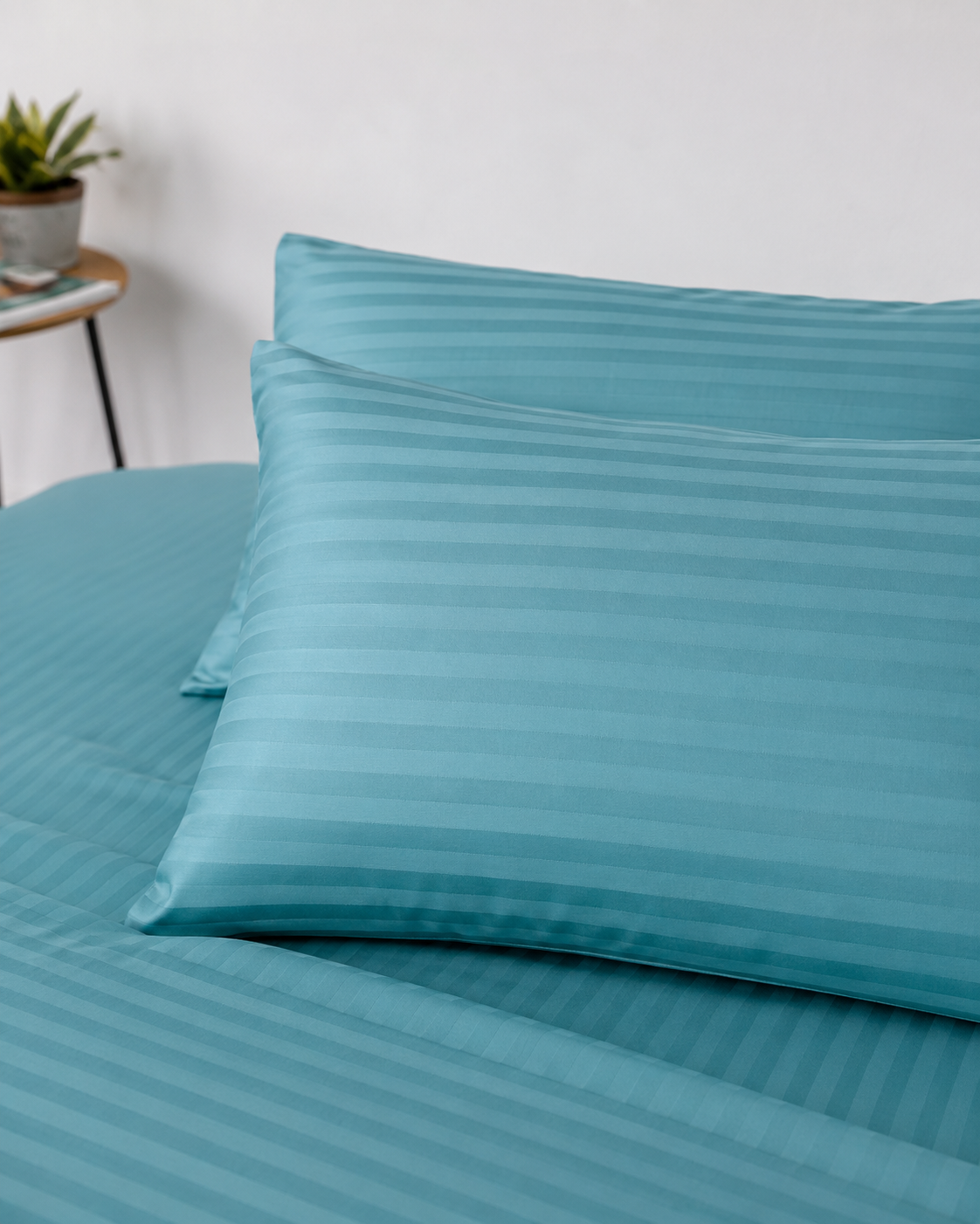 Striped Sateen Cotton Bedding Set – Ocean Teal