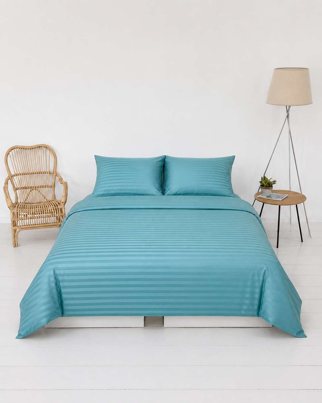 Striped Sateen Cotton Bedding Set – Ocean Teal