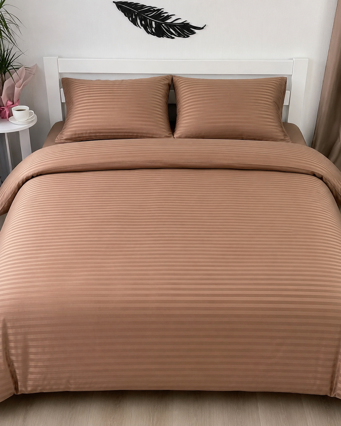 Striped Sateen Cotton Bedding Set – Warm Beige