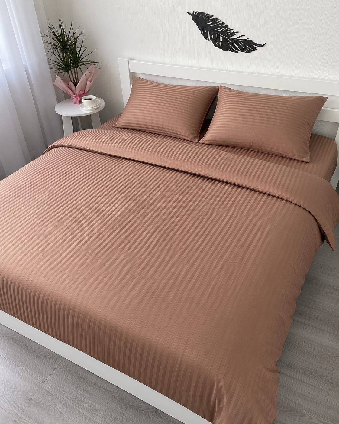 Striped Sateen Cotton Bedding Set – Warm Beige