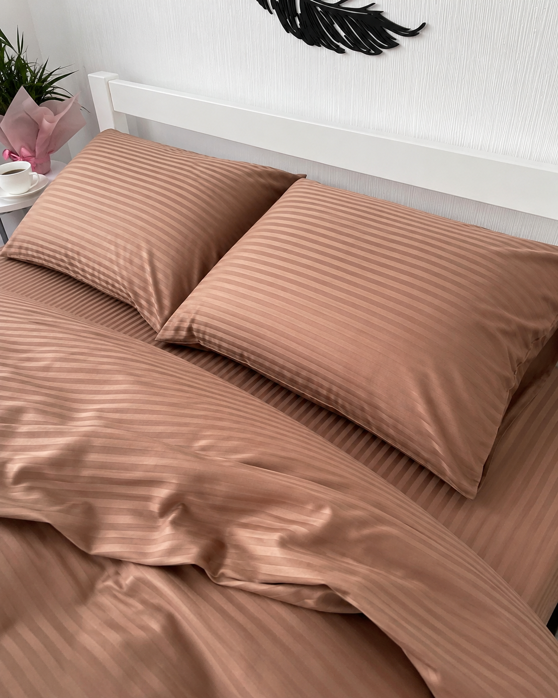 Striped Sateen Cotton Bedding Set – Warm Beige