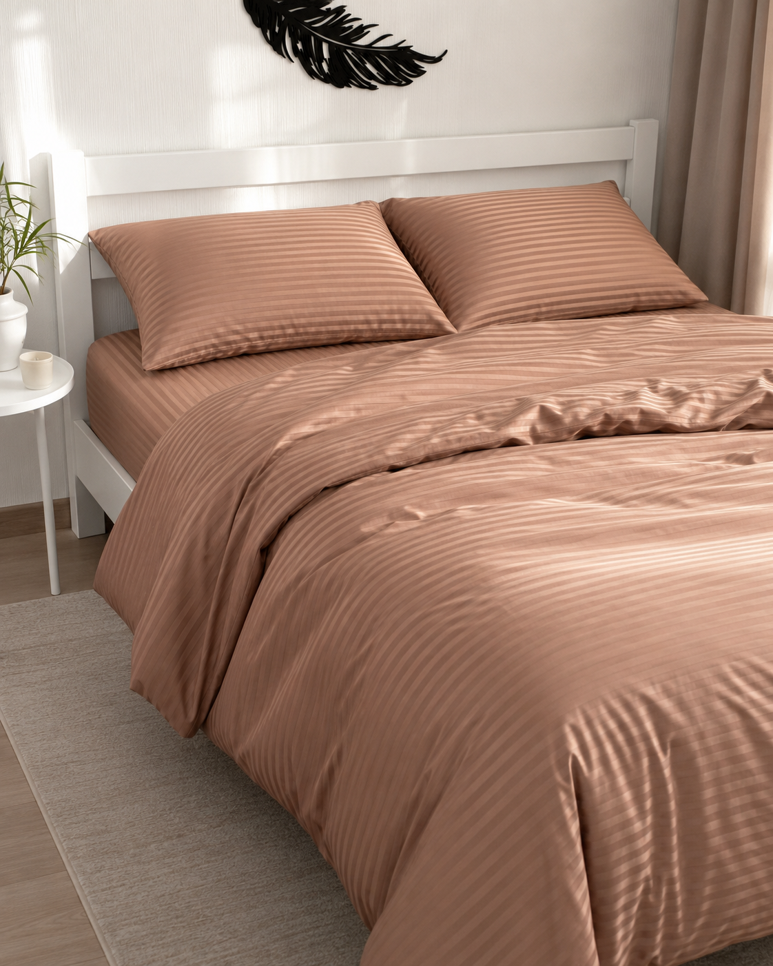 Striped Sateen Cotton Bedding Set – Warm Beige