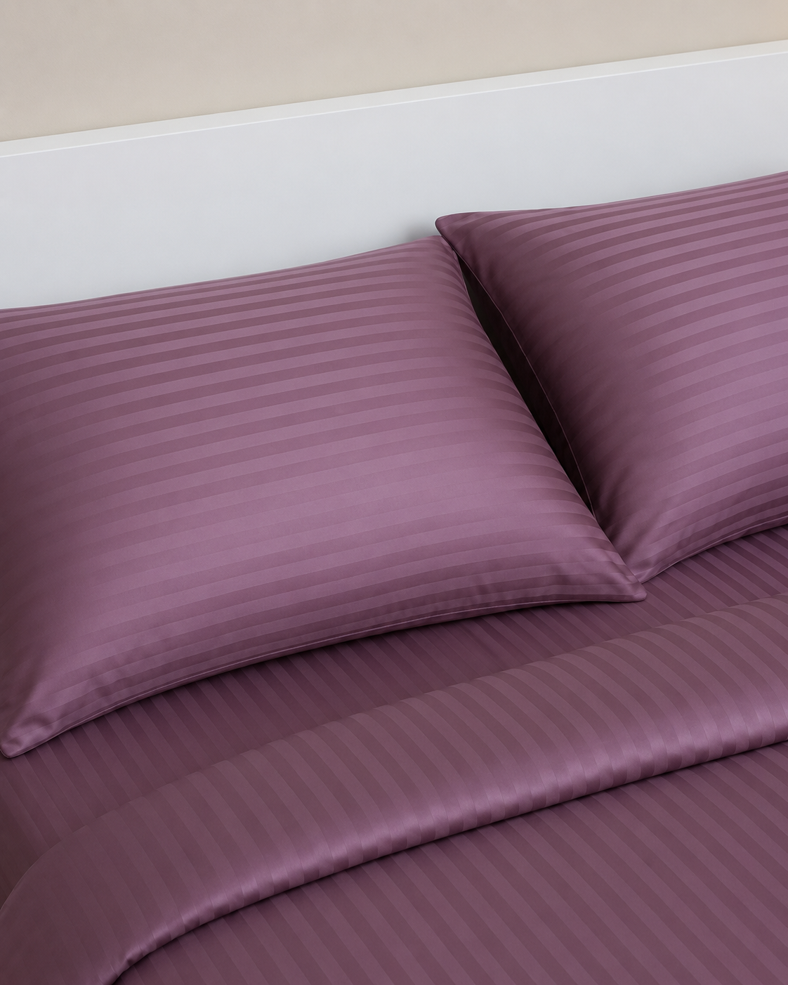Striped Sateen Cotton Bedding Set – Plum Dusk