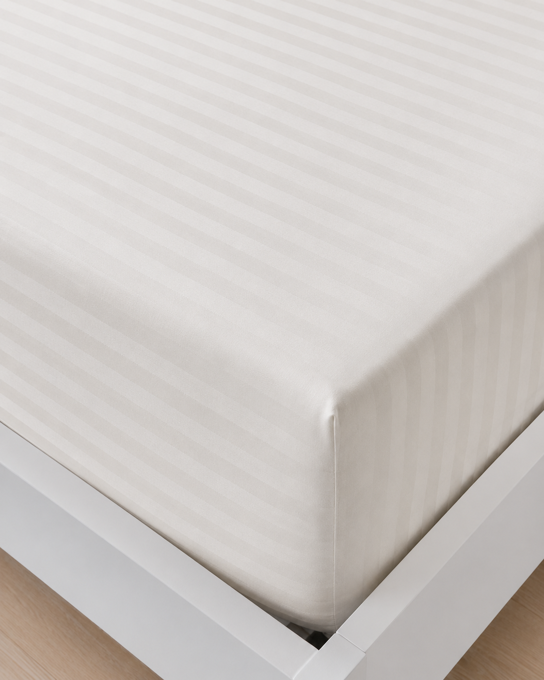 Striped Sateen Cotton Bedding Set – Ivory