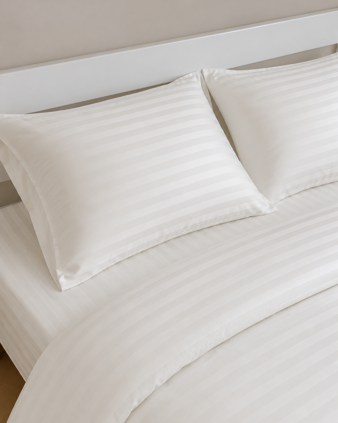 Striped Sateen Cotton Bedding Set – Ivory