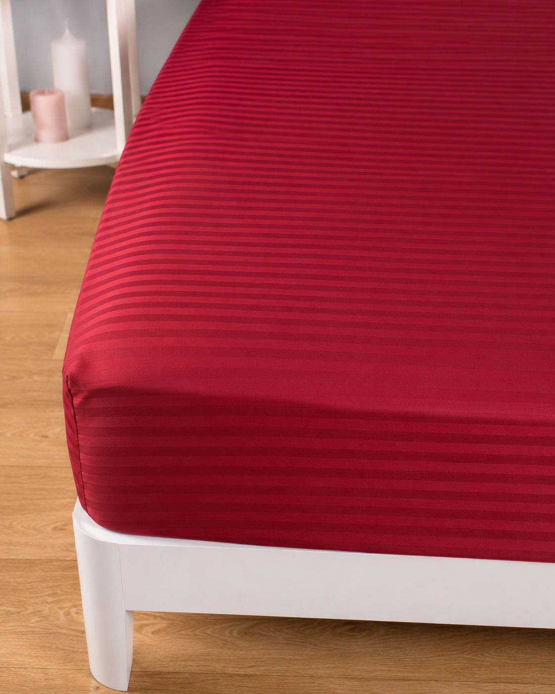 Striped Sateen Cotton Bedding Set – Burgundy Red
