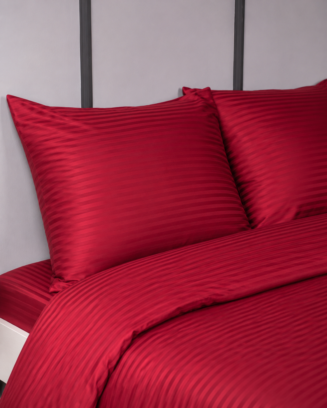 Striped Sateen Cotton Bedding Set – Burgundy Red