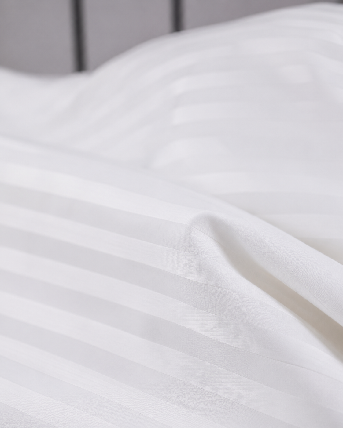 Striped Sateen Cotton Bedding Set – Pure White