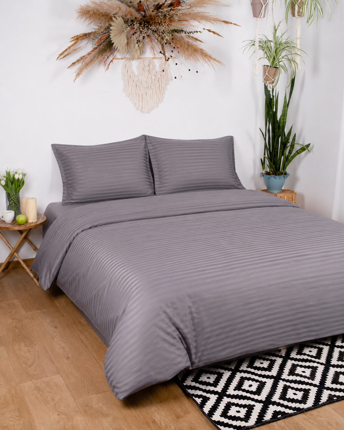 Striped Sateen Cotton Bedding Set – Urban Grey