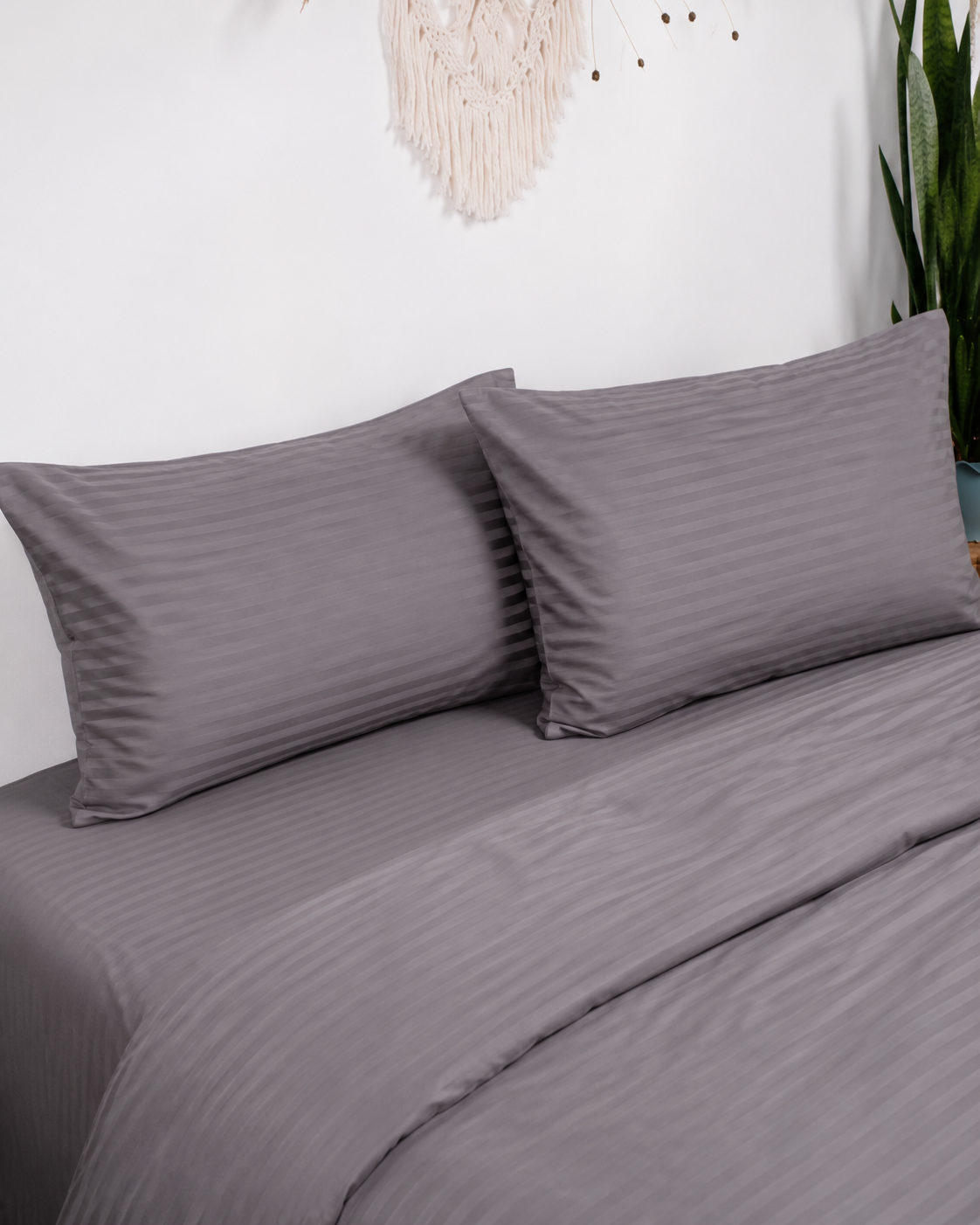 Striped Sateen Cotton Bedding Set – Urban Grey