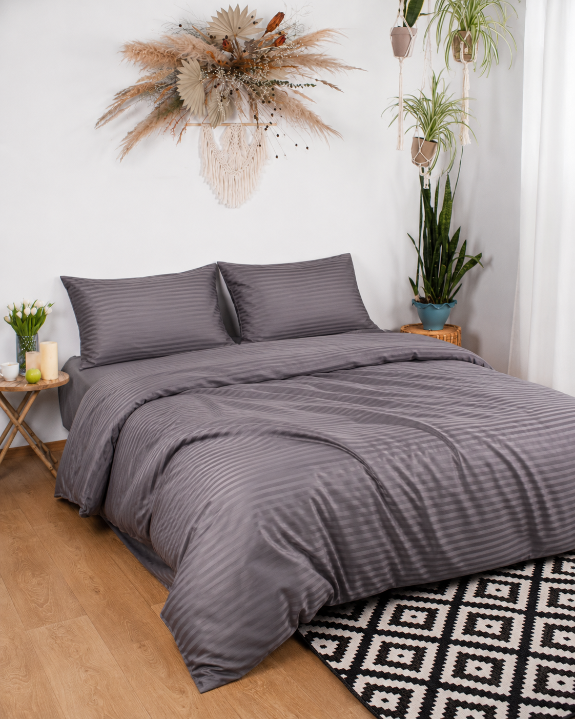 Striped Sateen Cotton Bedding Set – Urban Grey