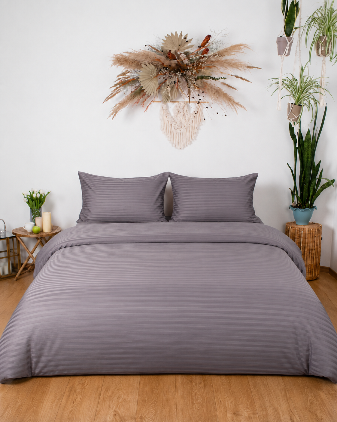 Striped Sateen Cotton Bedding Set – Urban Grey
