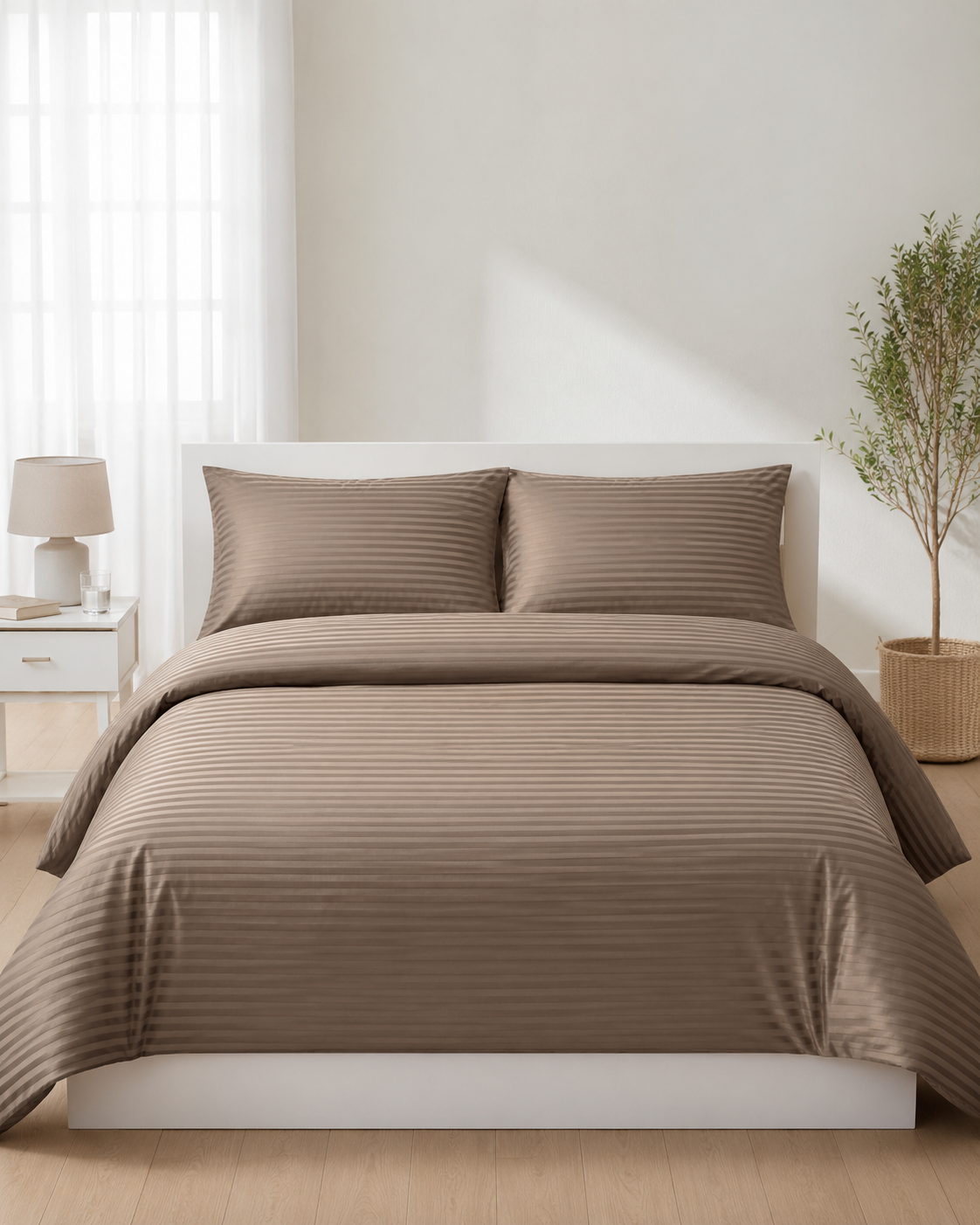 Striped Sateen Cotton Bedding Set – Taupe Harmony