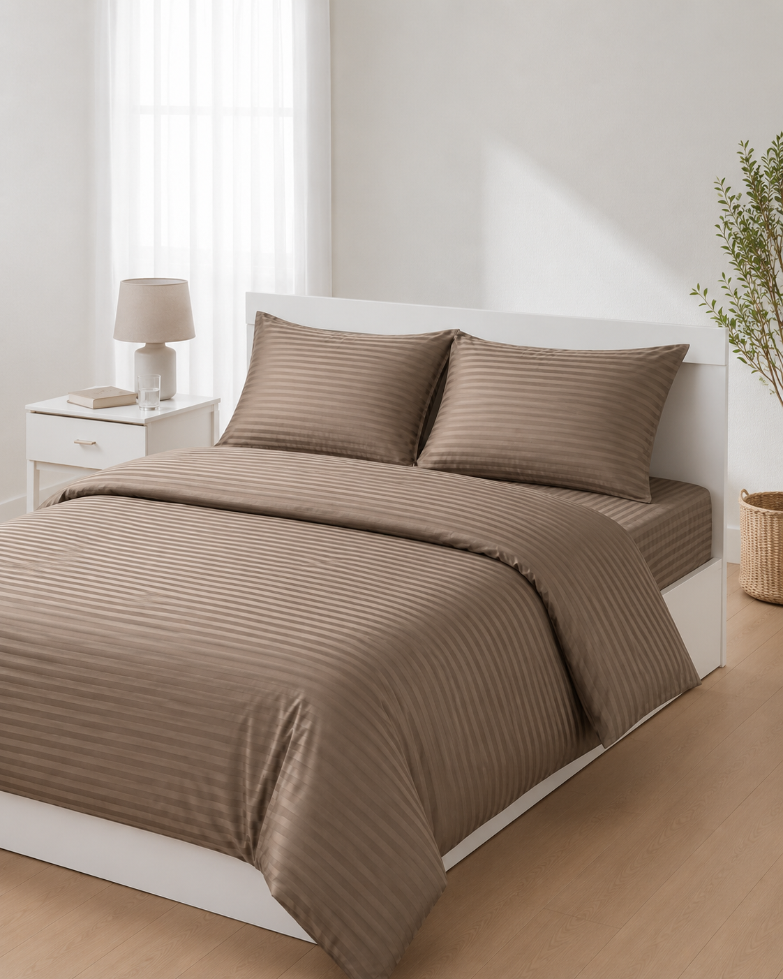 Striped Sateen Cotton Bedding Set – Taupe Harmony