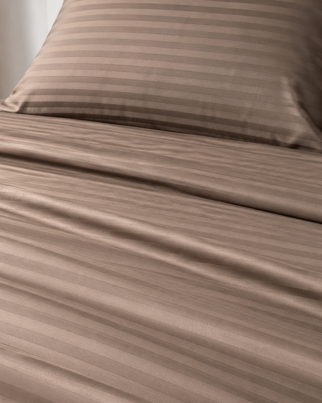 Striped Sateen Cotton Bedding Set – Taupe Harmony