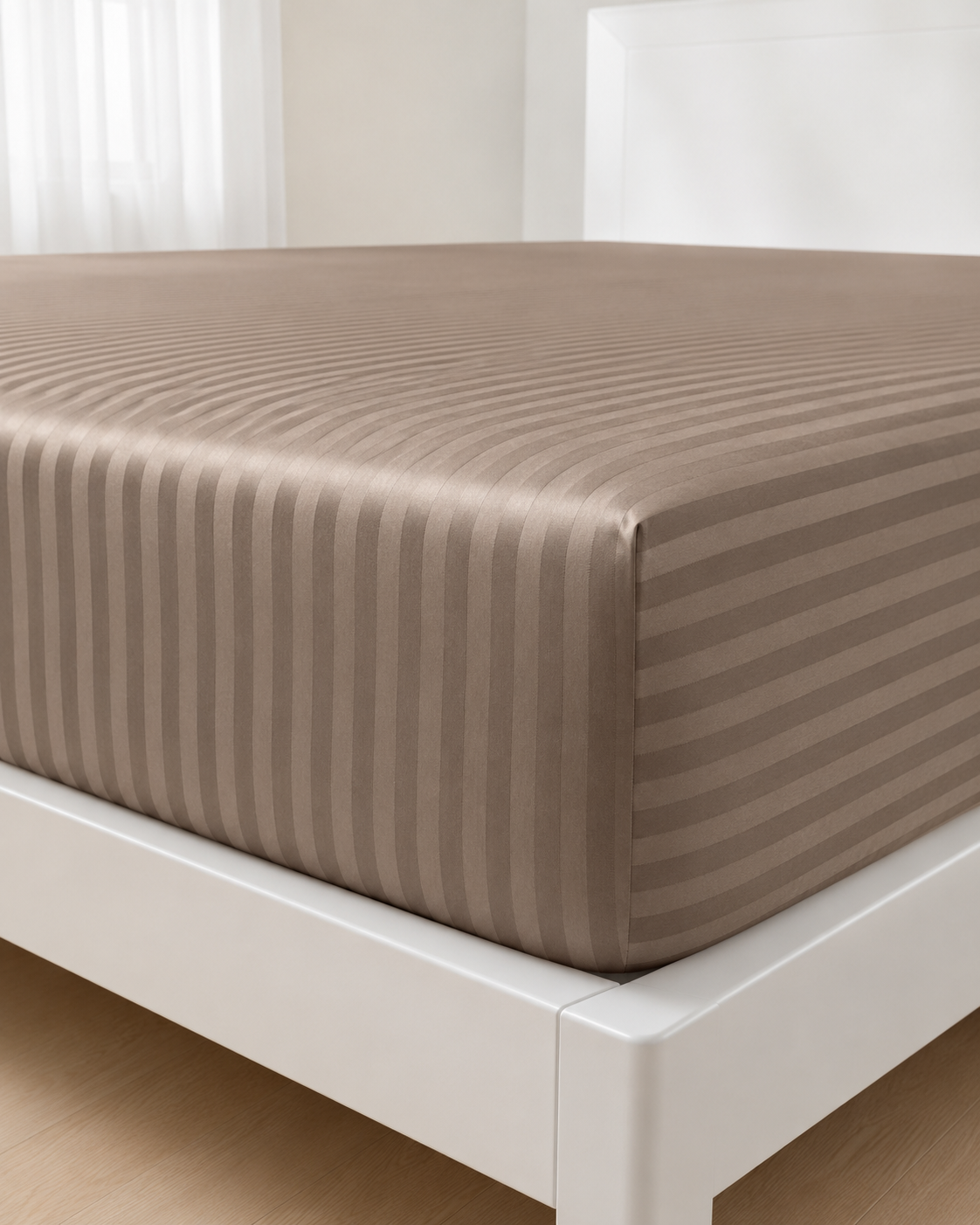 Striped Sateen Cotton Bedding Set – Taupe Harmony