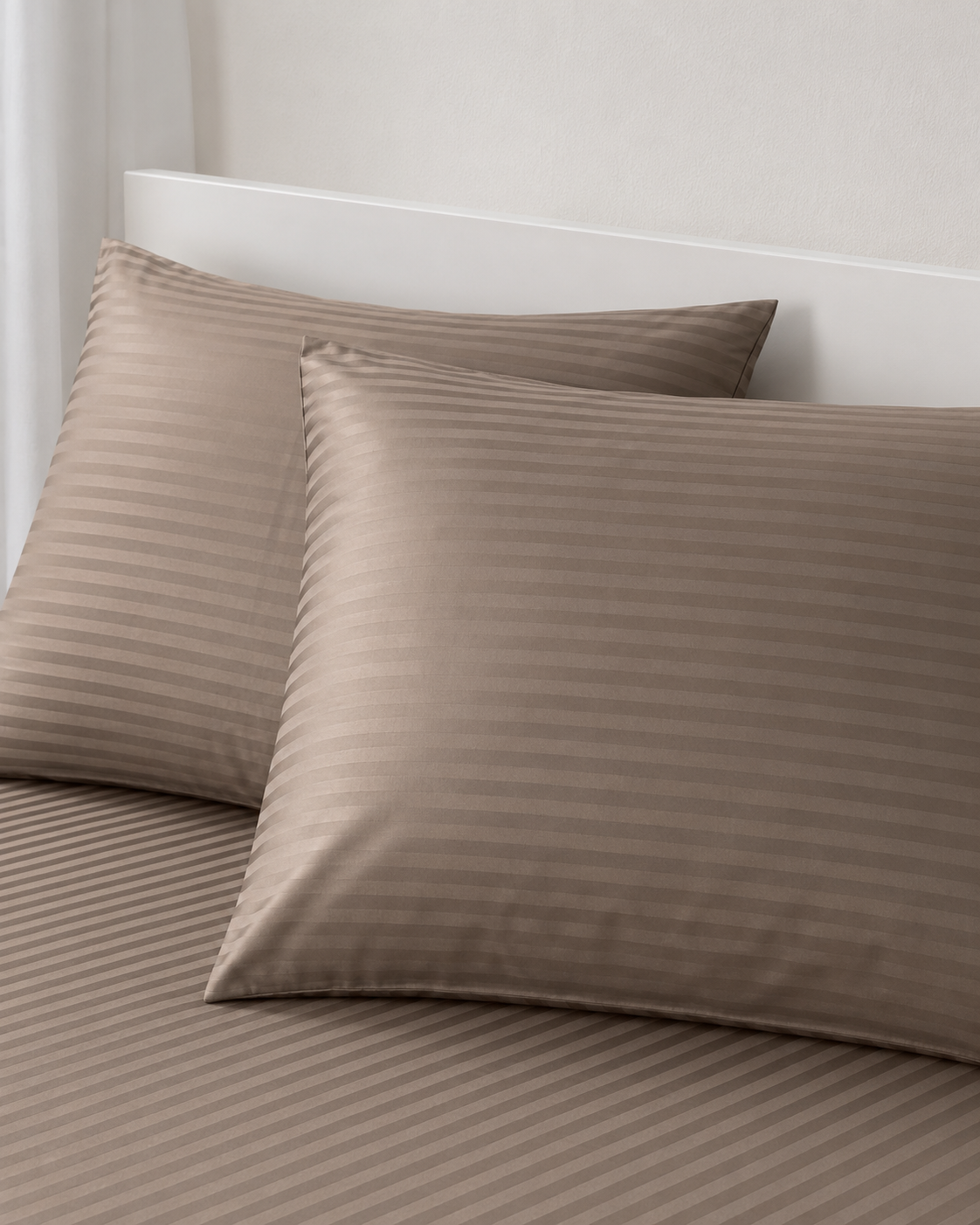 Striped Sateen Cotton Bedding Set – Taupe Harmony