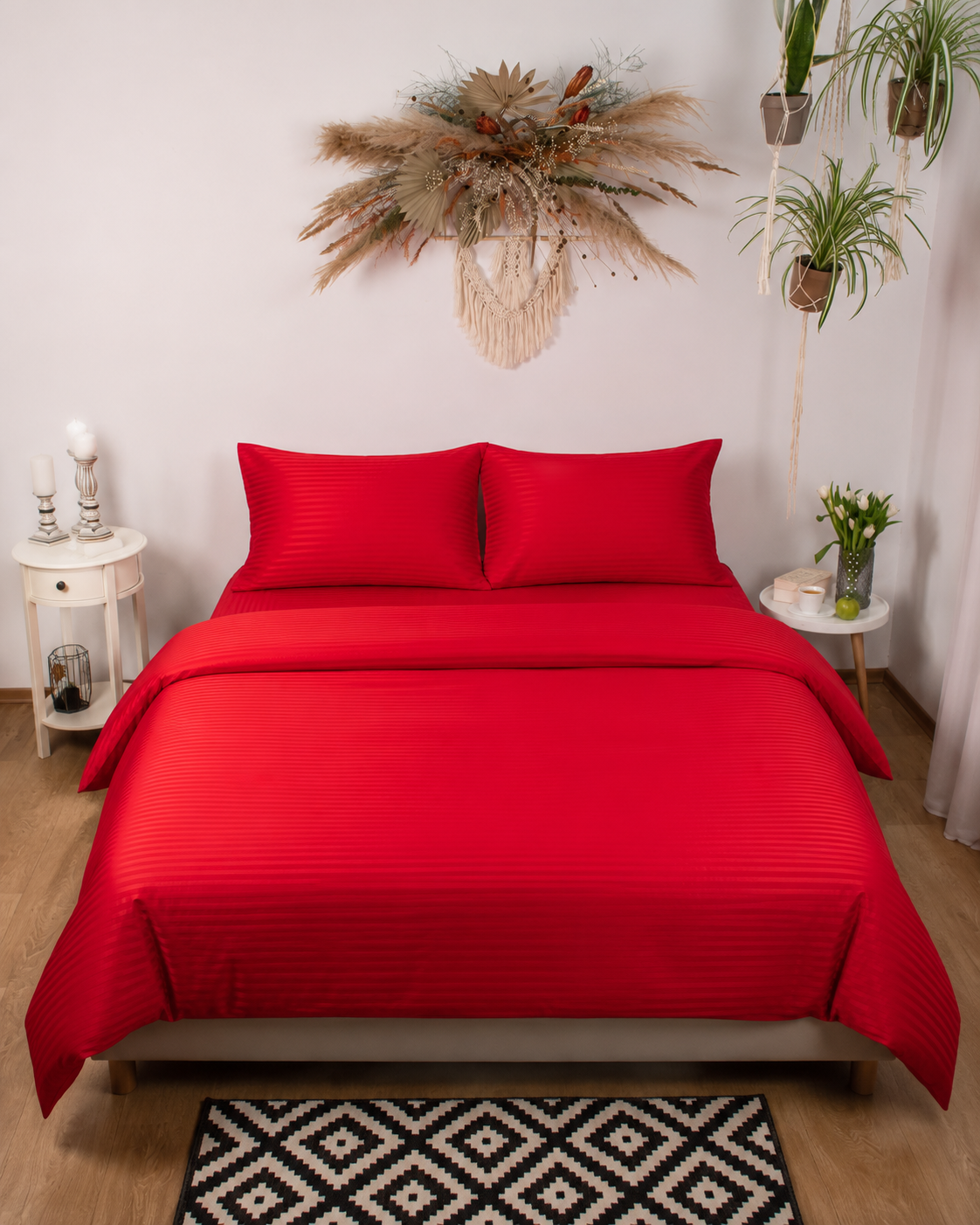 Striped Sateen Cotton Bedding Set – Ruby Passion
