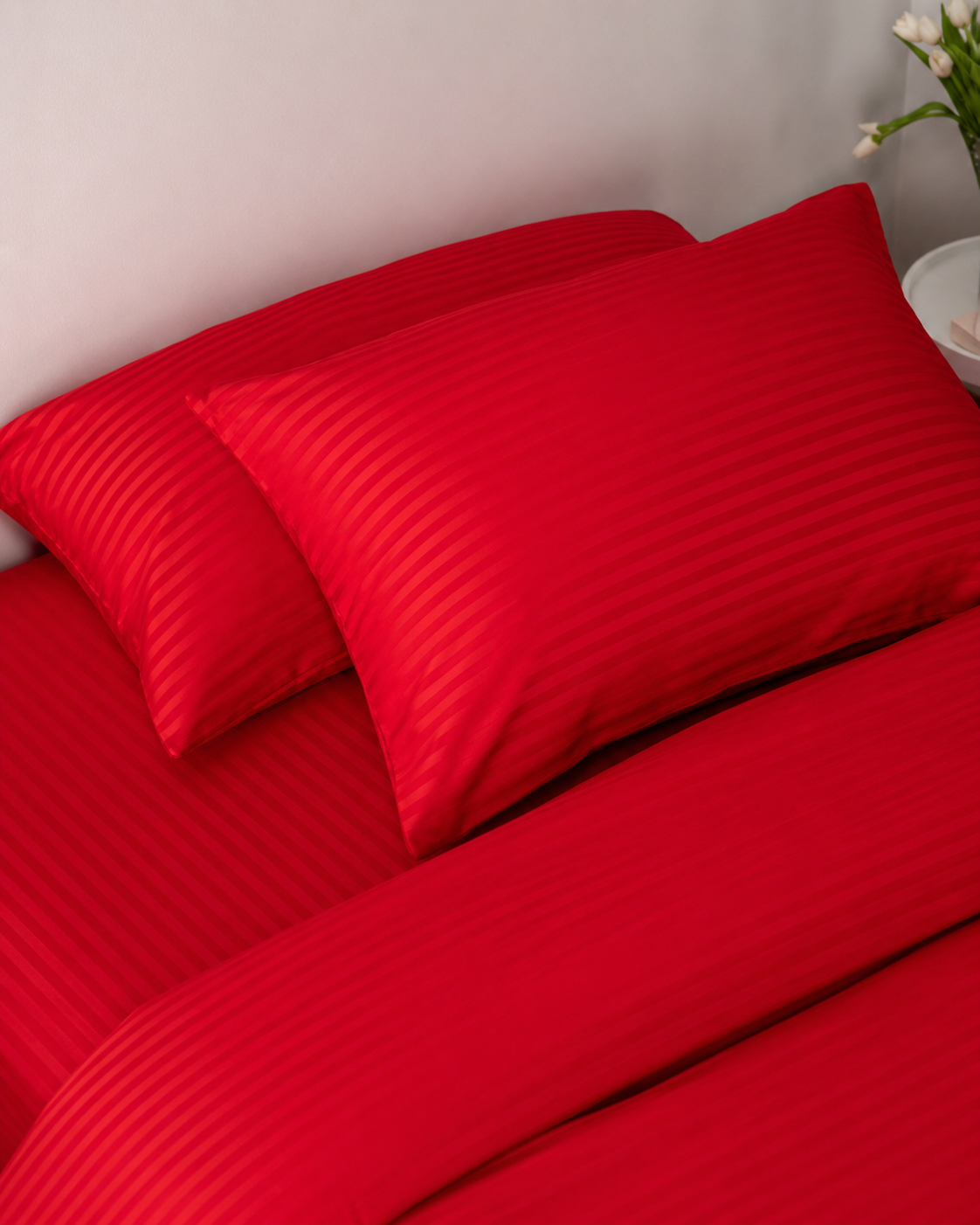 Striped Sateen Cotton Bedding Set – Ruby Passion