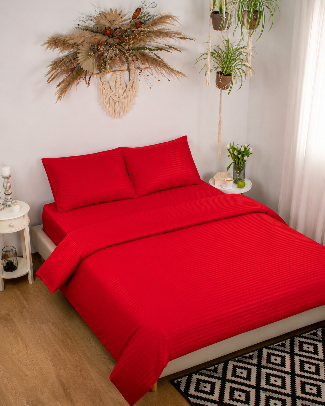 Striped Sateen Cotton Bedding Set – Ruby Passion