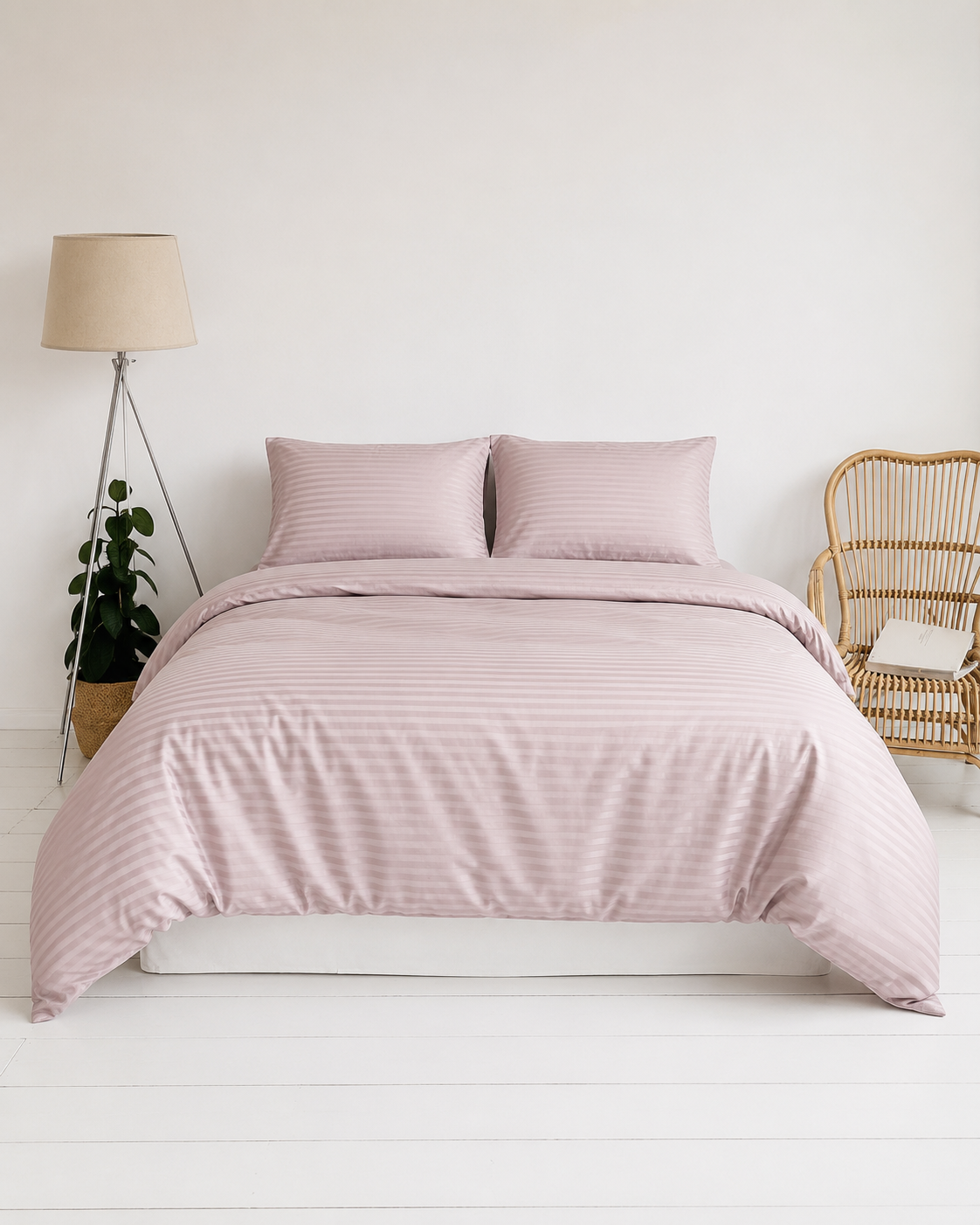 Striped Sateen Cotton Bedding Set – Dusty Blush