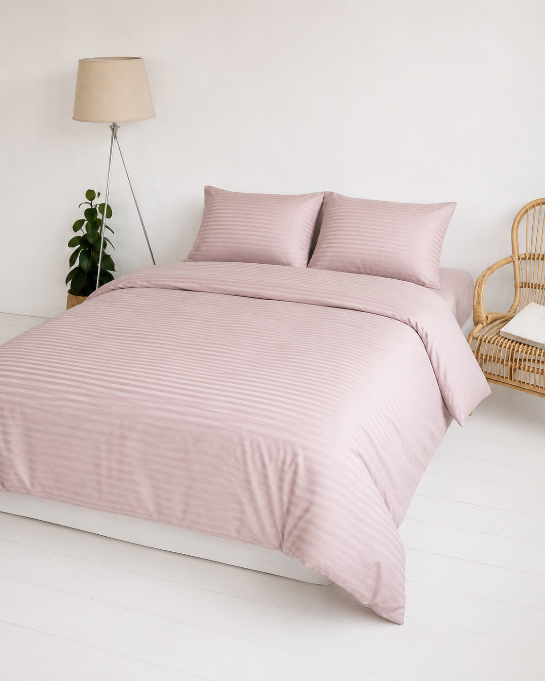 Striped Sateen Cotton Bedding Set – Dusty Blush