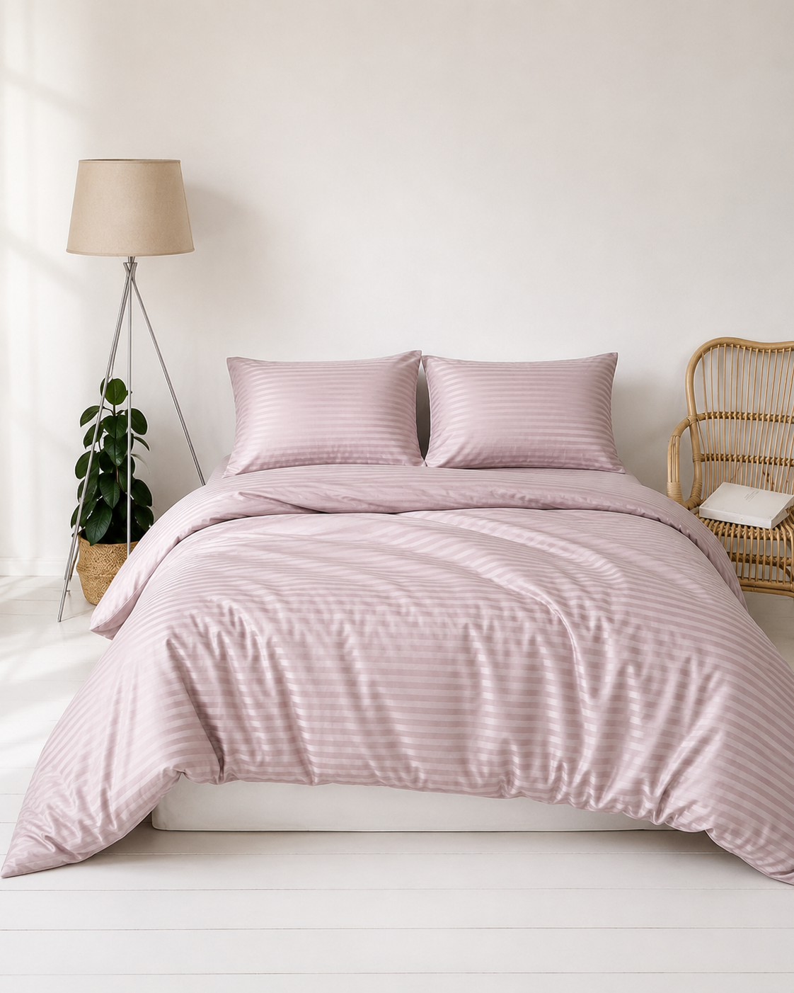 Striped Sateen Cotton Bedding Set – Dusty Blush
