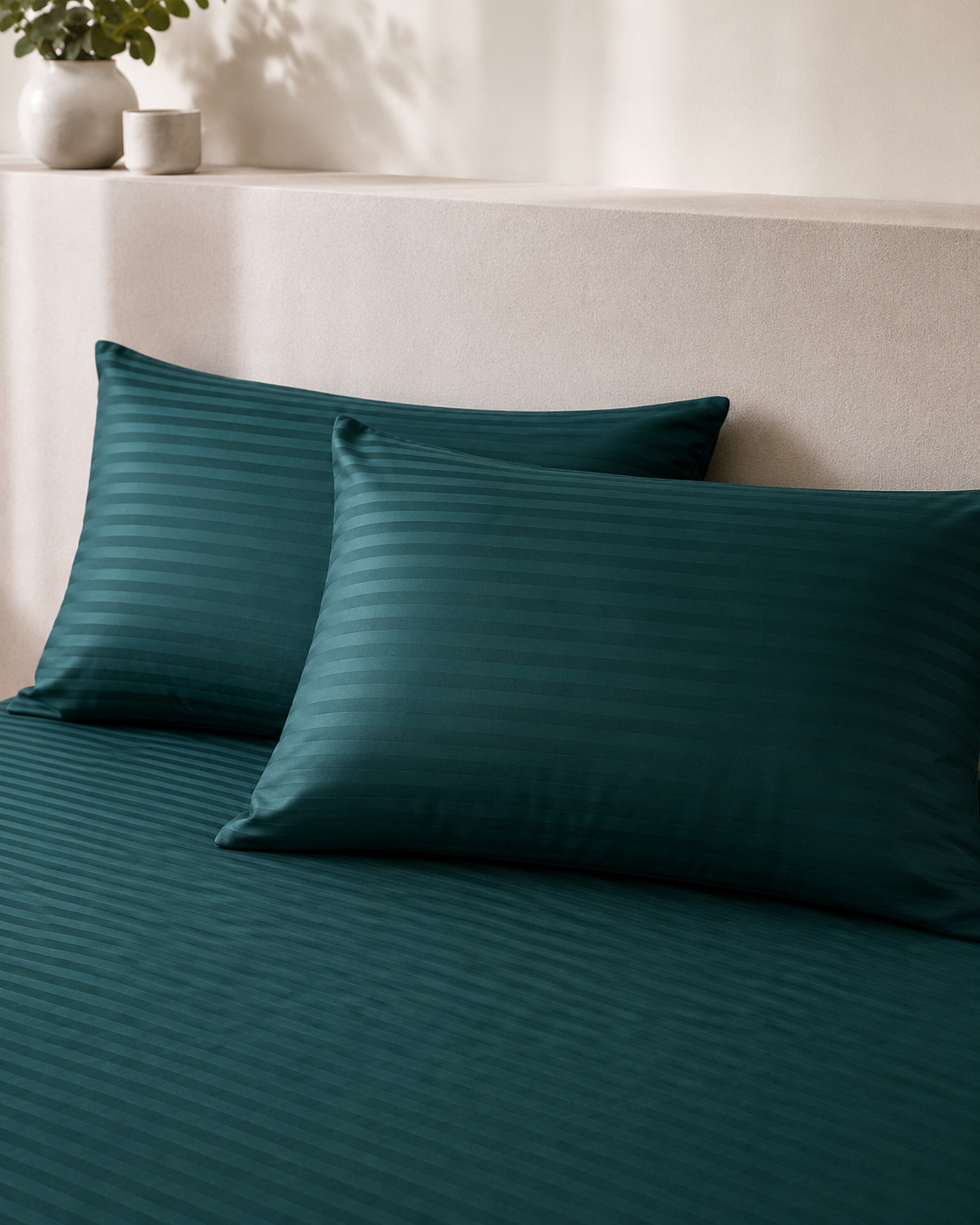 Striped Sateen Cotton Bedding Set – Deep Green Elegance