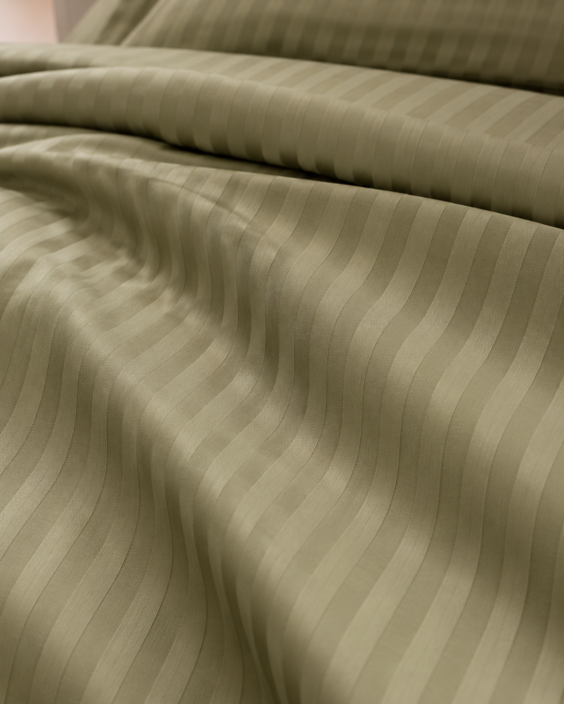 Striped Sateen Cotton Bedding Set – Olive Serenity