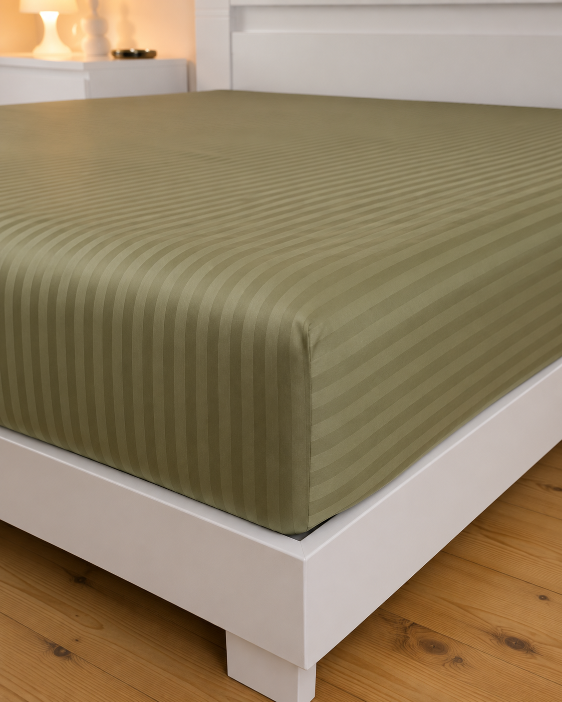 Striped Sateen Cotton Bedding Set – Olive Serenity